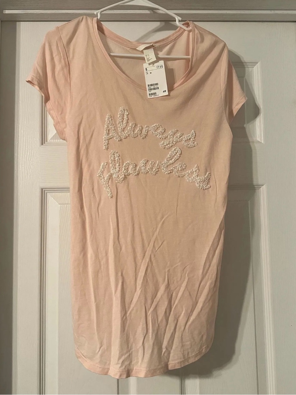 H&M light pink crew neck t-shirt "Always Flawless" in sequins Size Medium